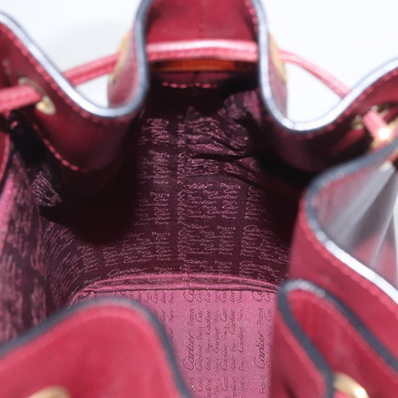 CARTIER Must Line Purse Shoulder Bag Leather Bordeaux Gold Auth 174474