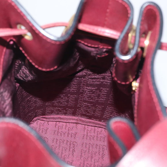 CARTIER Must Line Purse Shoulder Bag Leather Bordeaux Gold Auth 174474