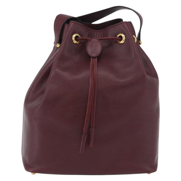 CARTIER Must Line Purse Shoulder Bag Leather Bordeaux Gold Auth 174474 - 0