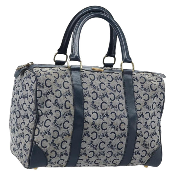 CELINE C Sulky Hand Bag Canvas Navy Gold Auth 174475