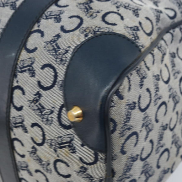 CELINE C Sulky Hand Bag Canvas Navy Gold Auth 174475