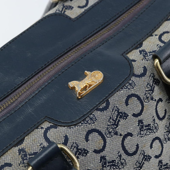 CELINE C Sulky Hand Bag Canvas Navy Gold Auth 174475