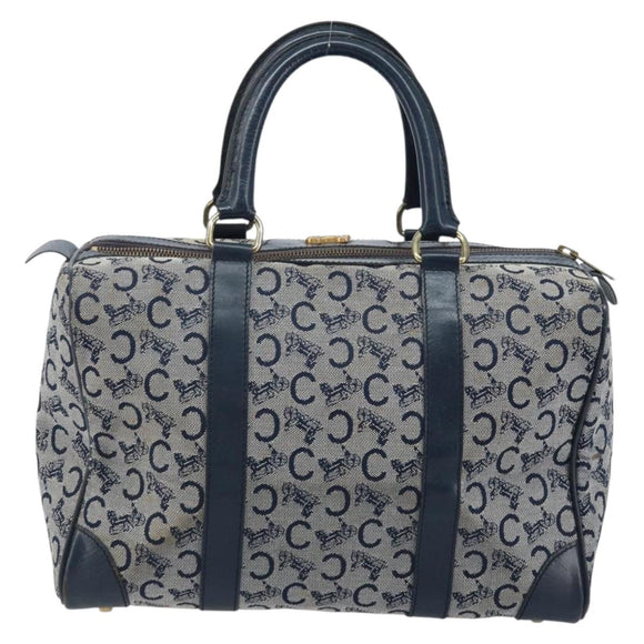CELINE C Sulky Hand Bag Canvas Navy Gold Auth 174475