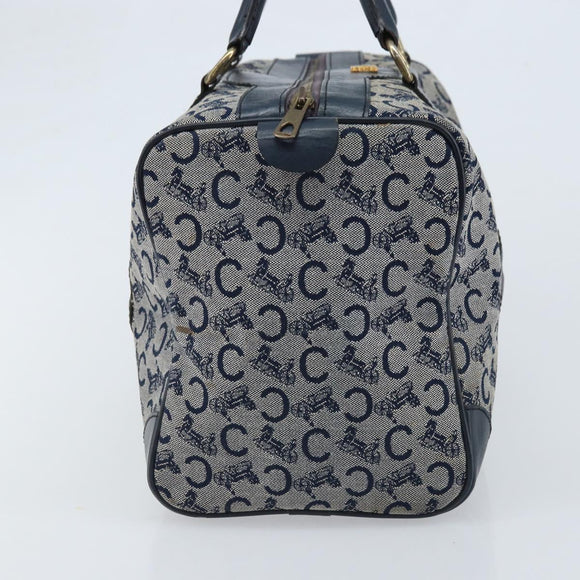 CELINE C Sulky Hand Bag Canvas Navy Gold Auth 174475