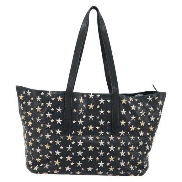 Jimmy Choo Tote Bag Leather Black Gold Auth 174476