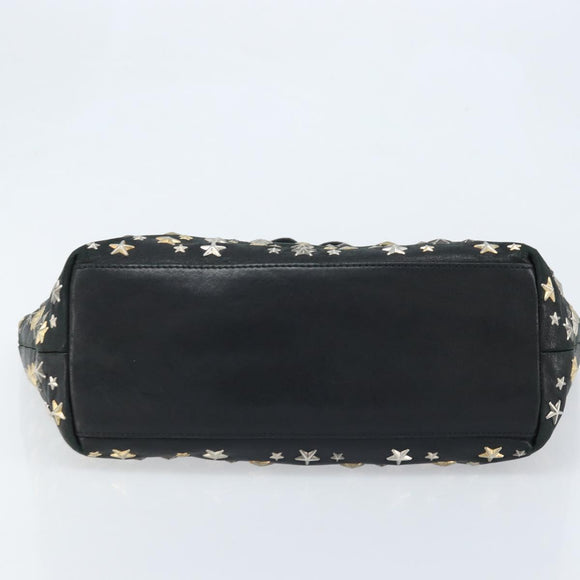 Jimmy Choo Tote Bag Leather Black Gold Auth 174476