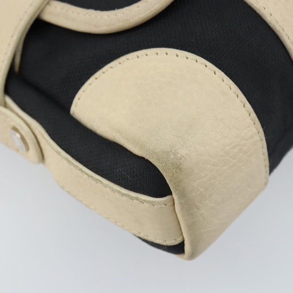 BVLGARI Shoulder Bag Canvas Leather Black Ivory Silver Auth 174478