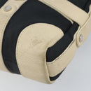 BVLGARI Shoulder Bag Canvas Leather Black Ivory Silver Auth 174478-16