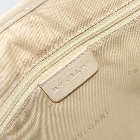 BVLGARI Shoulder Bag Canvas Leather Black Ivory Silver Auth 174478