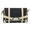 BVLGARI Shoulder Bag Canvas Leather Black Ivory Silver Auth 174478-13