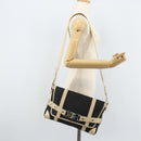 BVLGARI Shoulder Bag Canvas Leather Black Ivory Silver Auth 174478-24