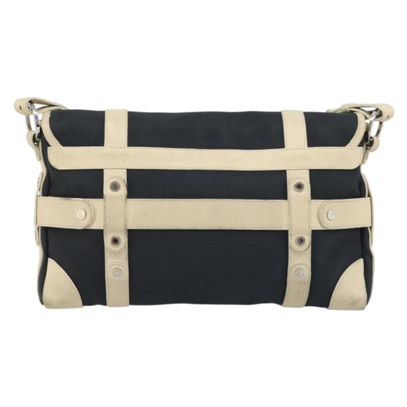BVLGARI Shoulder Bag Canvas Leather Black Ivory Silver Auth 174478