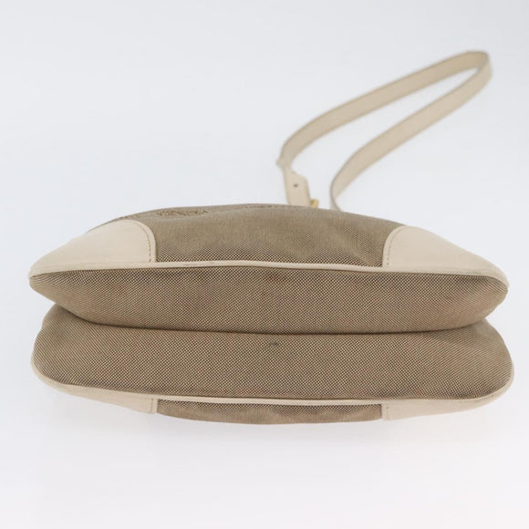 PRADA Shoulder Bag Canvas Leather Beige Gold Auth 174479