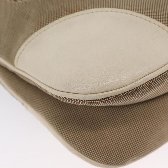 PRADA Shoulder Bag Canvas Leather Beige Gold Auth 174479