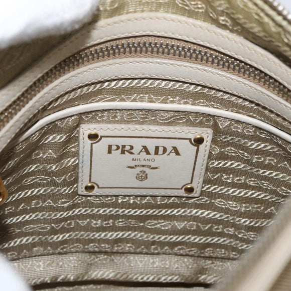 PRADA Shoulder Bag Canvas Leather Beige Gold Auth 174479