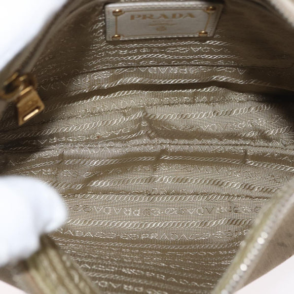 PRADA Shoulder Bag Canvas Leather Beige Gold Auth 174479