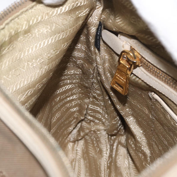 PRADA Shoulder Bag Canvas Leather Beige Gold Auth 174479