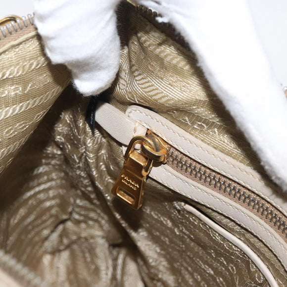 PRADA Shoulder Bag Canvas Leather Beige Gold Auth 174479