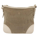 PRADA Shoulder Bag Canvas Leather Beige Gold Auth 174479-13