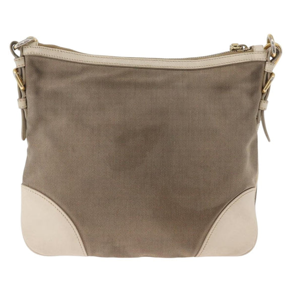 PRADA Shoulder Bag Canvas Leather Beige Gold Auth 174479