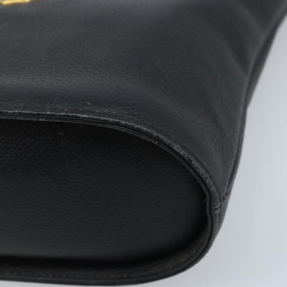 SAINT LAURENT Hand Bag Leather Black Gold Auth 174481