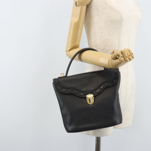 SAINT LAURENT Hand Bag Leather Black Gold Auth 174481