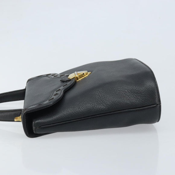 SAINT LAURENT Hand Bag Leather Black Gold Auth 174481