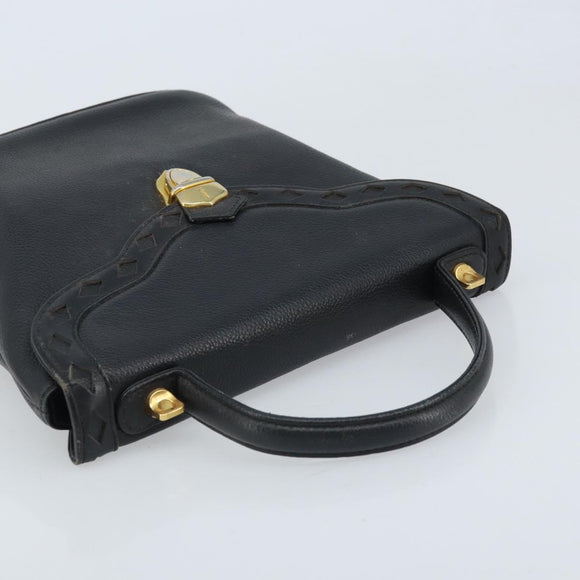 SAINT LAURENT Hand Bag Leather Black Gold Auth 174481