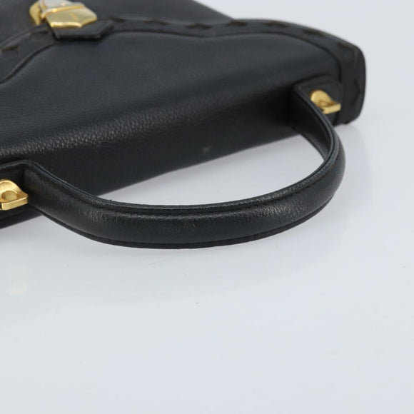SAINT LAURENT Hand Bag Leather Black Gold Auth 174481