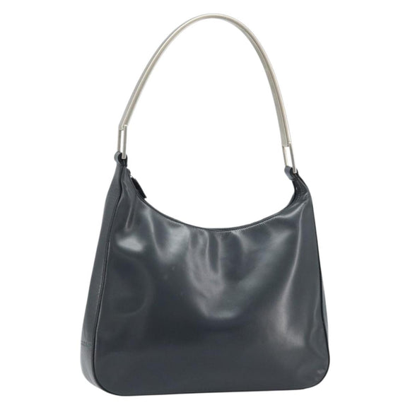 PRADA Shoulder Bag Leather Gray Silver tone Auth 174484