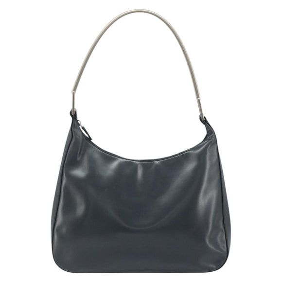 PRADA Shoulder Bag Leather Gray Silver tone Auth 174484