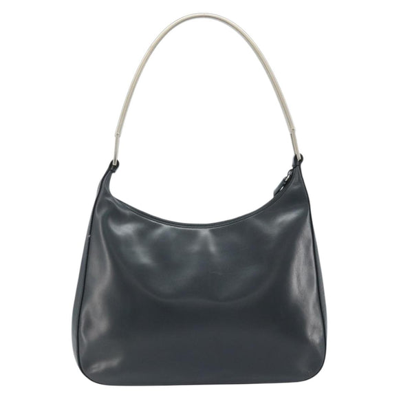 PRADA Shoulder Bag Leather Gray Silver tone Auth 174484