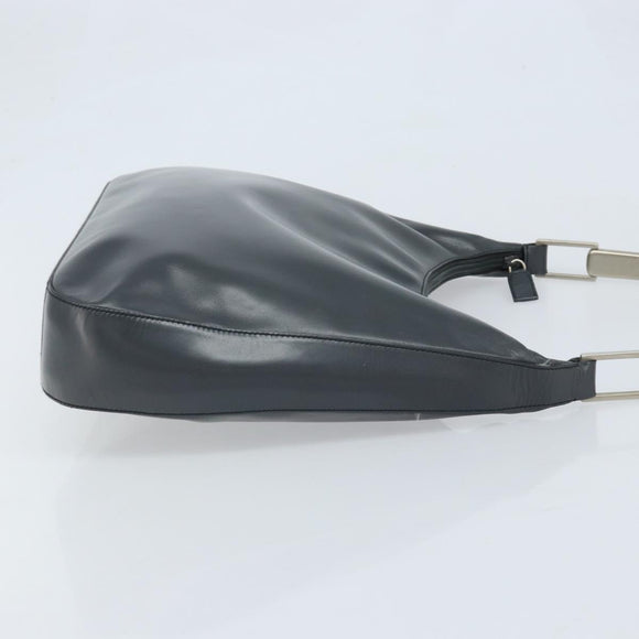 PRADA Shoulder Bag Leather Gray Silver tone Auth 174484