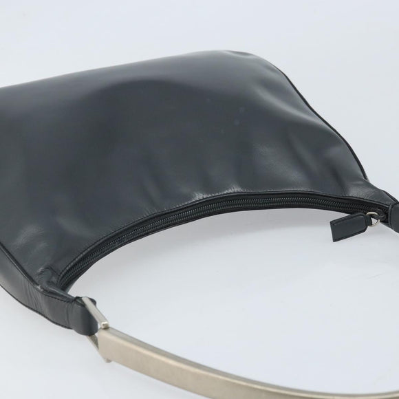 PRADA Shoulder Bag Leather Gray Silver tone Auth 174484