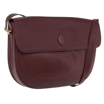 CARTIER Must Line Shoulder Bag Leather Bordeaux Gold Auth 174487