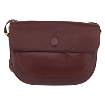 CARTIER Must Line Shoulder Bag Leather Bordeaux Gold Auth 174487 - 0