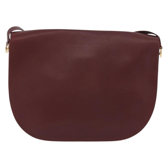 CARTIER Must Line Shoulder Bag Leather Bordeaux Gold Auth 174487