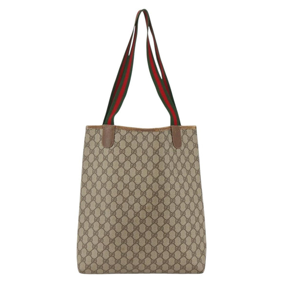 GUCCI GG Supreme Web Sherry Line Tote Bag PVC Beige 40 02 003 Auth 174488