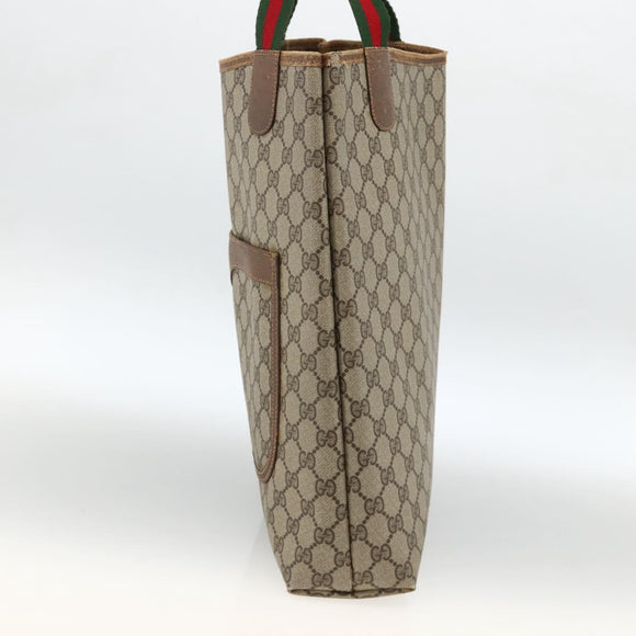 GUCCI GG Supreme Web Sherry Line Tote Bag PVC Beige 40 02 003 Auth 174488