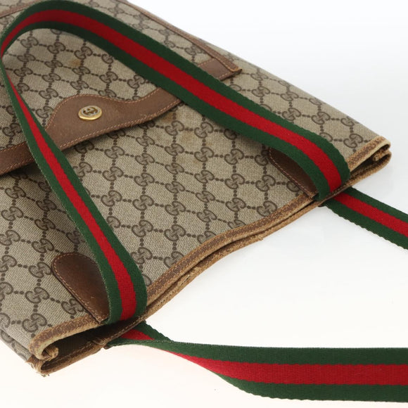 GUCCI GG Supreme Web Sherry Line Tote Bag PVC Beige 40 02 003 Auth 174488