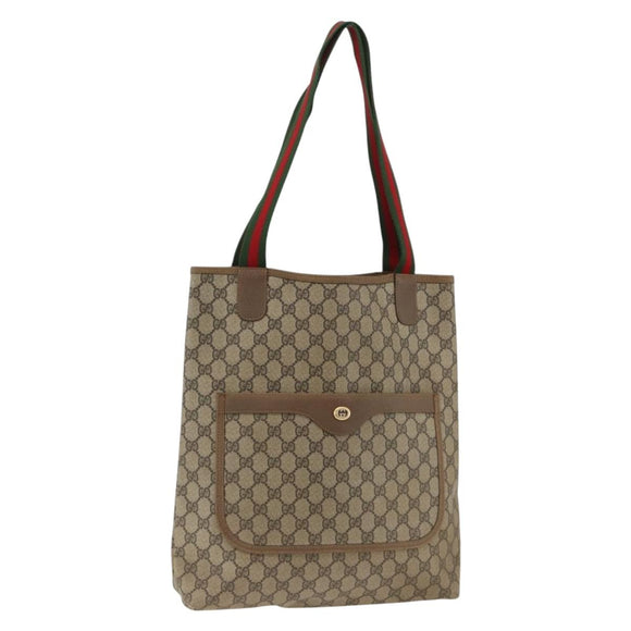 GUCCI GG Supreme Web Sherry Line Tote Bag PVC Beige 40 02 003 Auth 174489