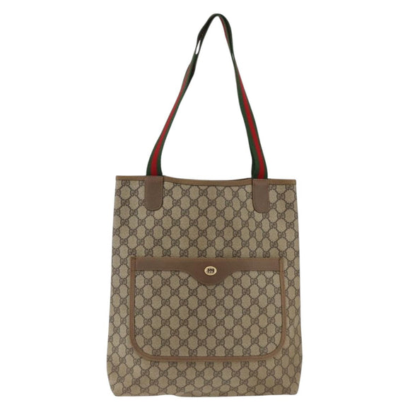 GUCCI GG Supreme Web Sherry Line Tote Bag PVC Beige 40 02 003 Auth 174489