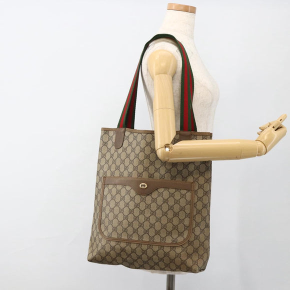 GUCCI GG Supreme Web Sherry Line Tote Bag PVC Beige 40 02 003 Auth 174489