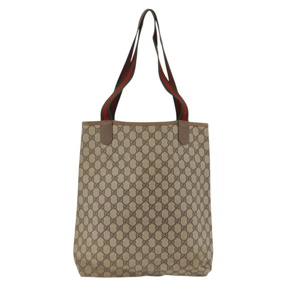 GUCCI GG Supreme Web Sherry Line Tote Bag PVC Beige 40 02 003 Auth 174489