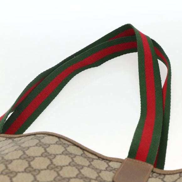GUCCI GG Supreme Web Sherry Line Tote Bag PVC Beige 40 02 003 Auth 174489