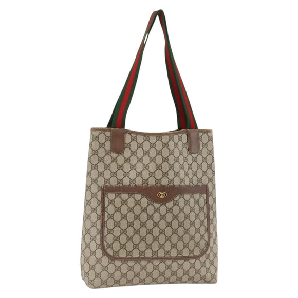 GUCCI GG Supreme Web Sherry Line Tote Bag PVC Beige Gold 39 02 003 Auth 174490