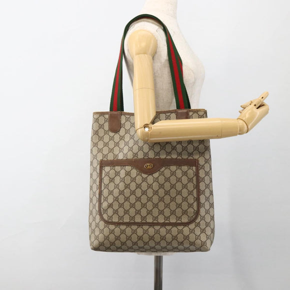 GUCCI GG Supreme Web Sherry Line Tote Bag PVC Beige Gold 39 02 003 Auth 174490