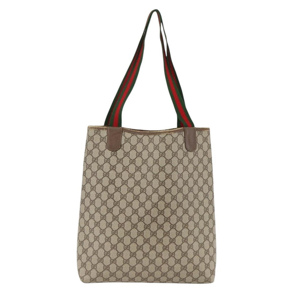 GUCCI GG Supreme Web Sherry Line Tote Bag PVC Beige Gold 39 02 003 Auth 174490
