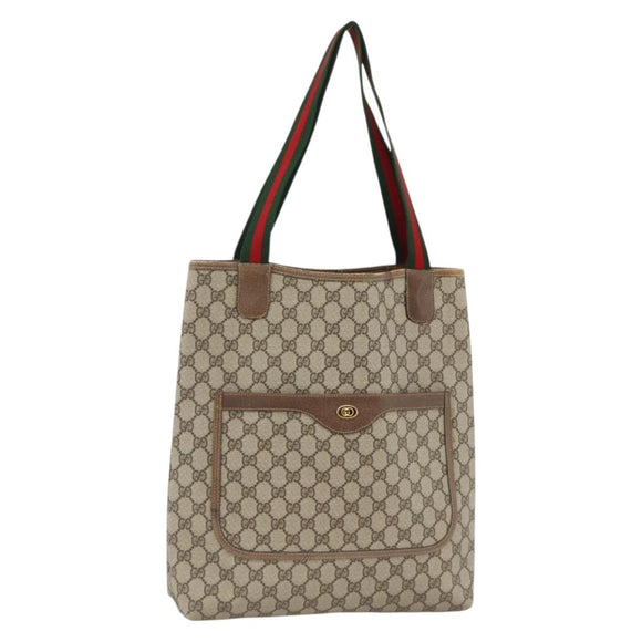GUCCI GG Supreme Web Sherry Line Tote Bag PVC Beige Gold 39 02 003 Auth 174491