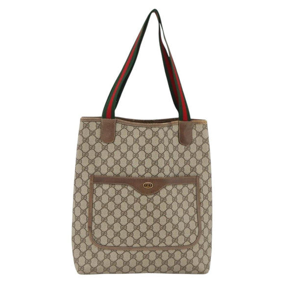 GUCCI GG Supreme Web Sherry Line Tote Bag PVC Beige Gold 39 02 003 Auth 174491